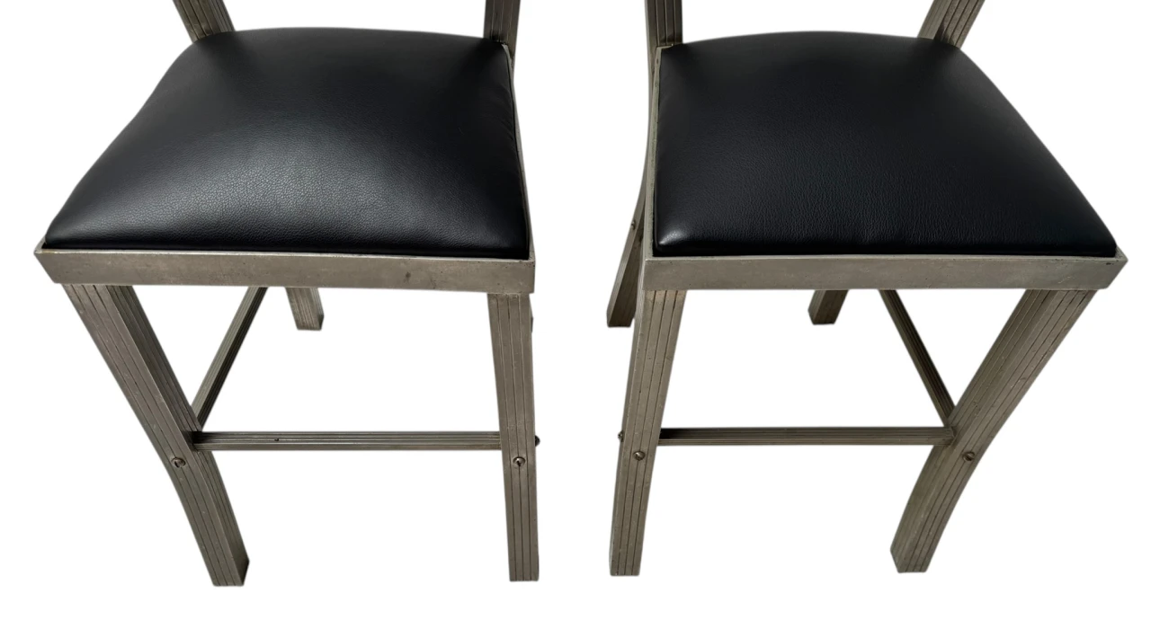 Two French Art Deco Side Chairs with Black Leather Seats, 1930s